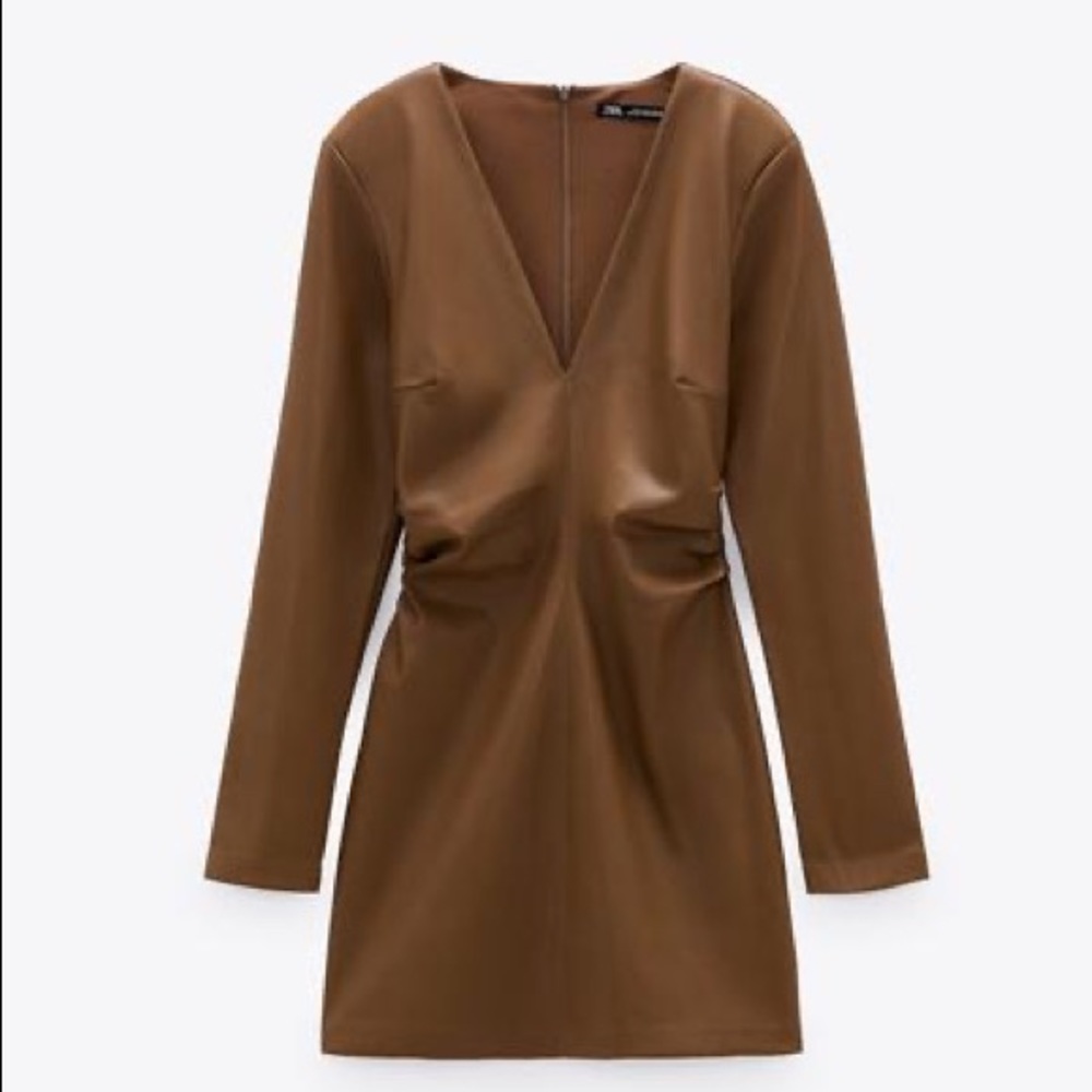 Zara Short Sattin Effect Dress Brown
